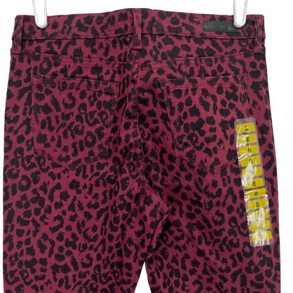 Social Standard Women's Animal Print Mid Rise Skinny Burgundy Denim Jeans Size 8 - Picture 6 of 12